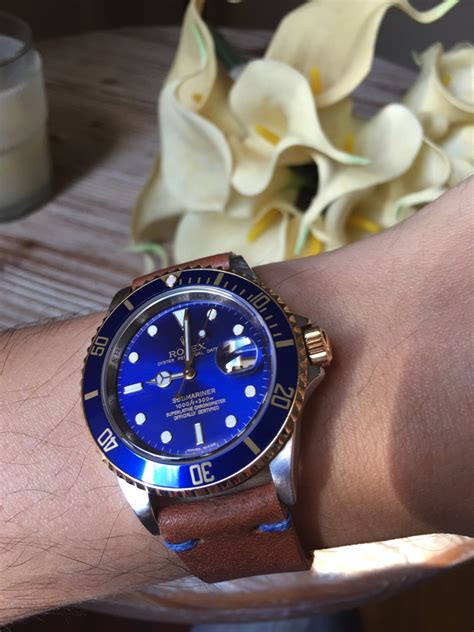 rolex 16613 leather strap worn